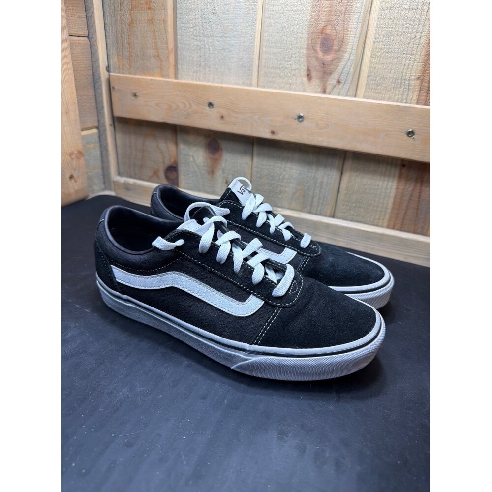 Vans Old Skool Womens Black & White Canvas/Suede Lace-Up Sneakers Size 9